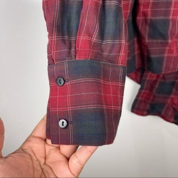 Zara Red Plaid Button Up Flannel Top Long Sleeve Asymmetrical Size Medium - Picture 10 of 10
